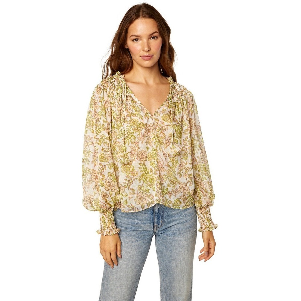Misa Clio top blouse green goddess‎ semi sheer women's size small professional